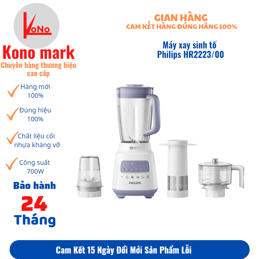 Máy xay sinh tố Philips HR2223/00-700W tiết kiệm điện cối xay nhựa kháng vỡ 1.5 lít-bảo hành chính hãng 24 tháng trên toàn quốc