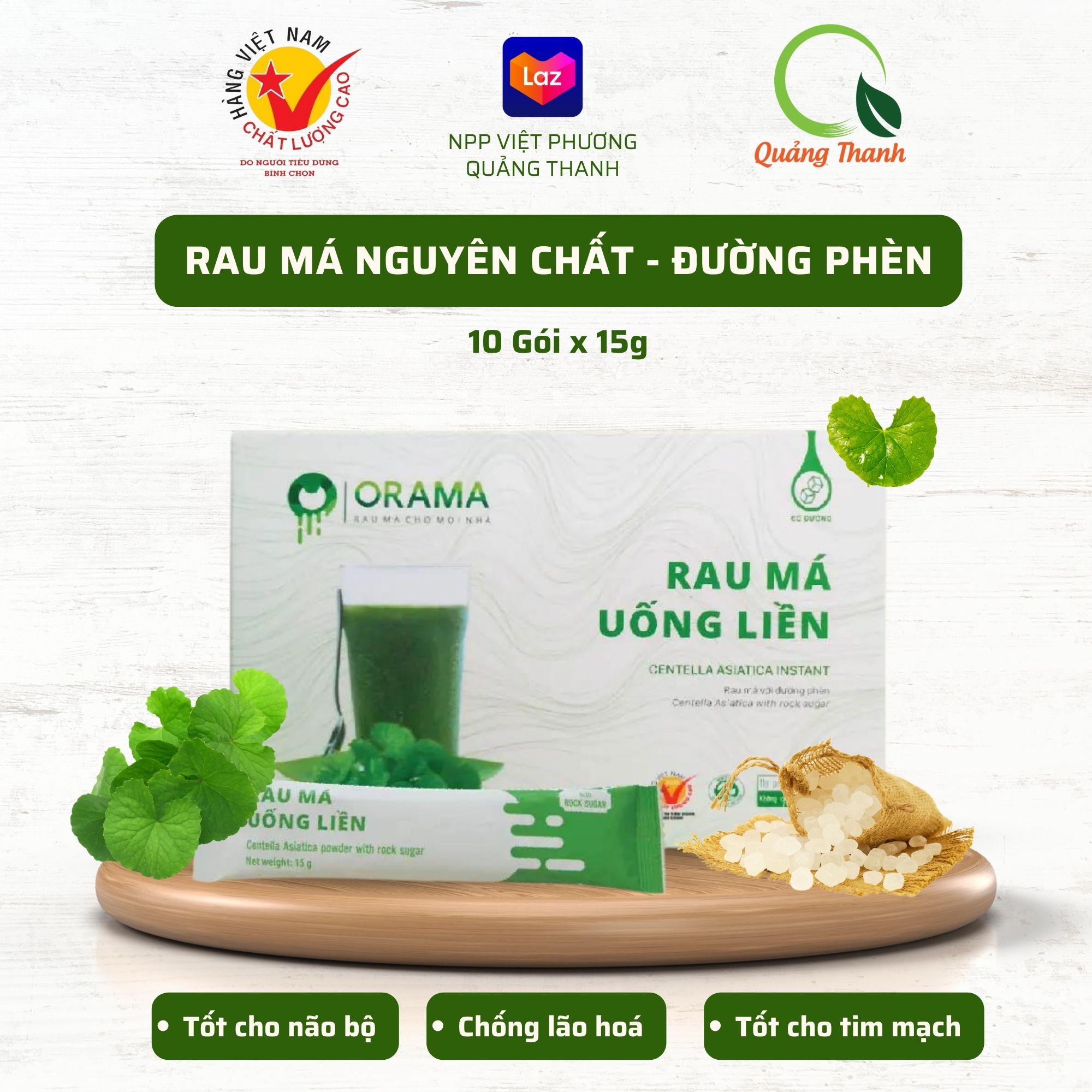 HCM-Bột Rau Má Uống Liền ORAMA có đường 10 gói - 15g mỗi gói - rau má tươi nguyên chất - thanh mát, giải nhiệt - hỗ trợ trị mụn, sẹo thâm
