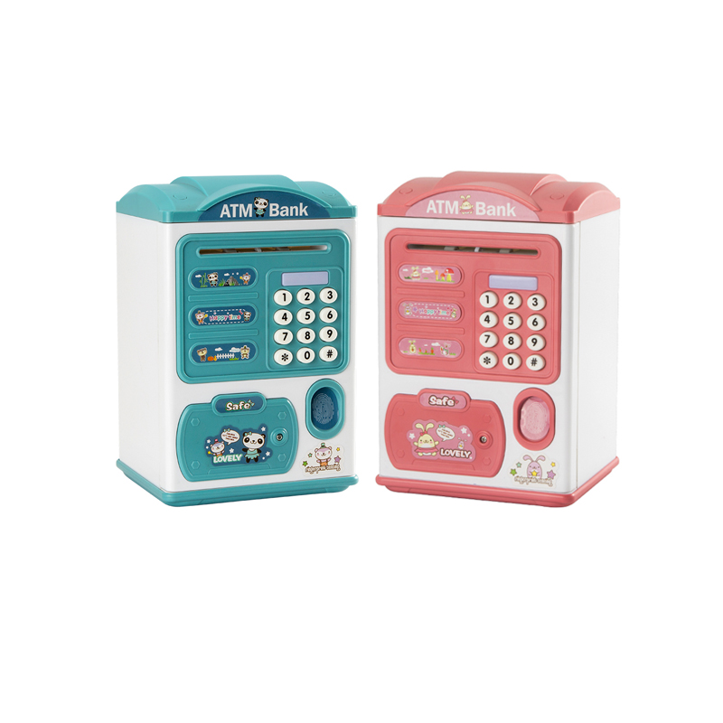 Két Sắt Đựng Tiền Cho Bé Đồ Chơi Thông Minh Mô Phỏng như trụ ATM rút tiền tự động bằng dấu vân tay