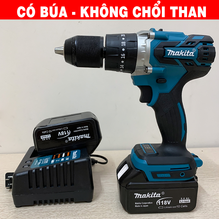Máy khoan pin makita 118v - 2 pin 10 cell - máy khoan 3 chức năng - có búa - động cơ 775 - máy khoan tường , khoan gỗ , khoan sắt - máy khoan cầm tay - máy bắt vít - máy bắn vít
