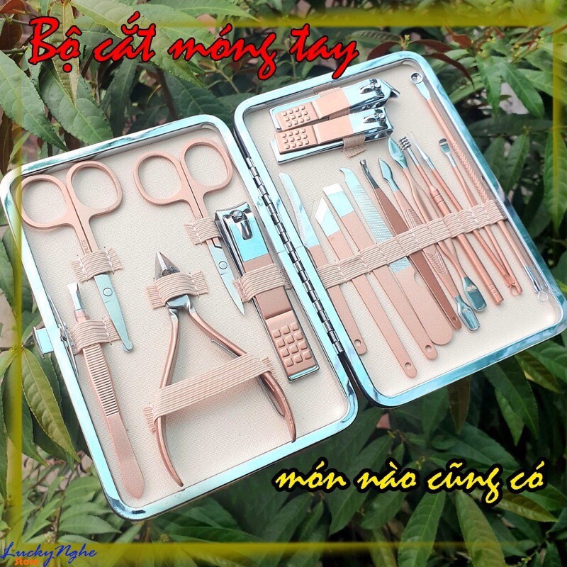 Bộ dụng cụ bấm móng 18 chi tiết, cắt, dũa, bấm móng chăm sóc móng tay kèm hộp bao da xịn xò