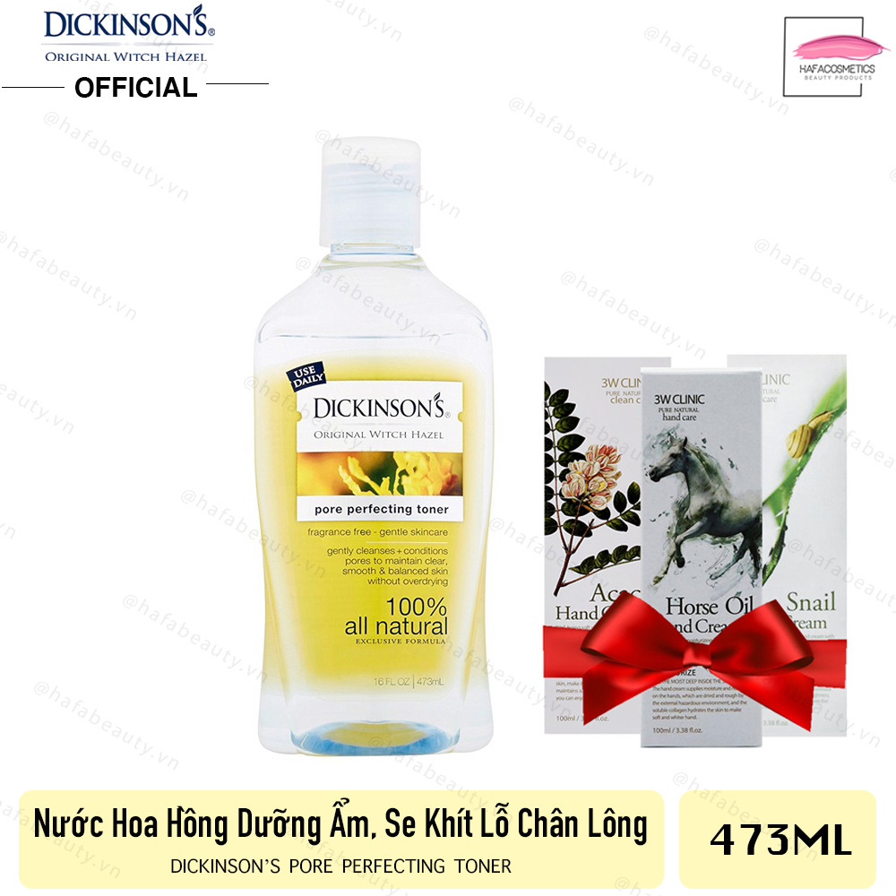 Nước hoa hồng dickinsons original witch hazel pore perfecting toner 473ml + tặng kem dưỡng da tay 3w clinic hand cream 100ml