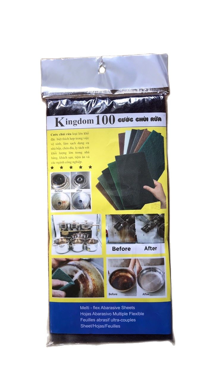 Cước chùi rửa , Miếng cọ xoong nồi chảo - đồ inox - cọ chà bồn sứ không xước Kingdom 100 , xử lý các vết gỉ sắt trên bề mặt kim loại nhanh chóng