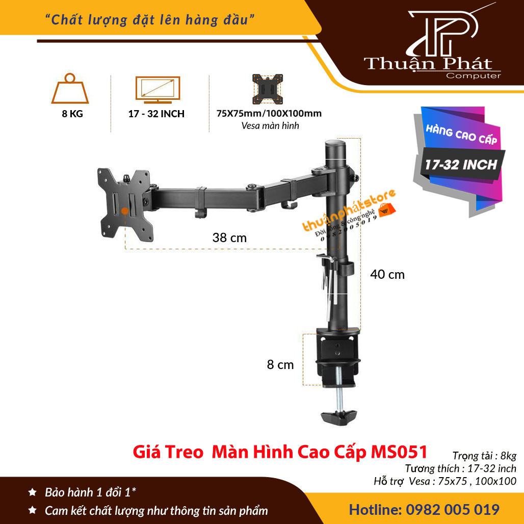 [ Hàng Cao Cấp ] Giá Treo Màn Hình Tay 38 Cm Cao Cấp - Xoay 360 Độ - Model :  M051 17-32 inch
