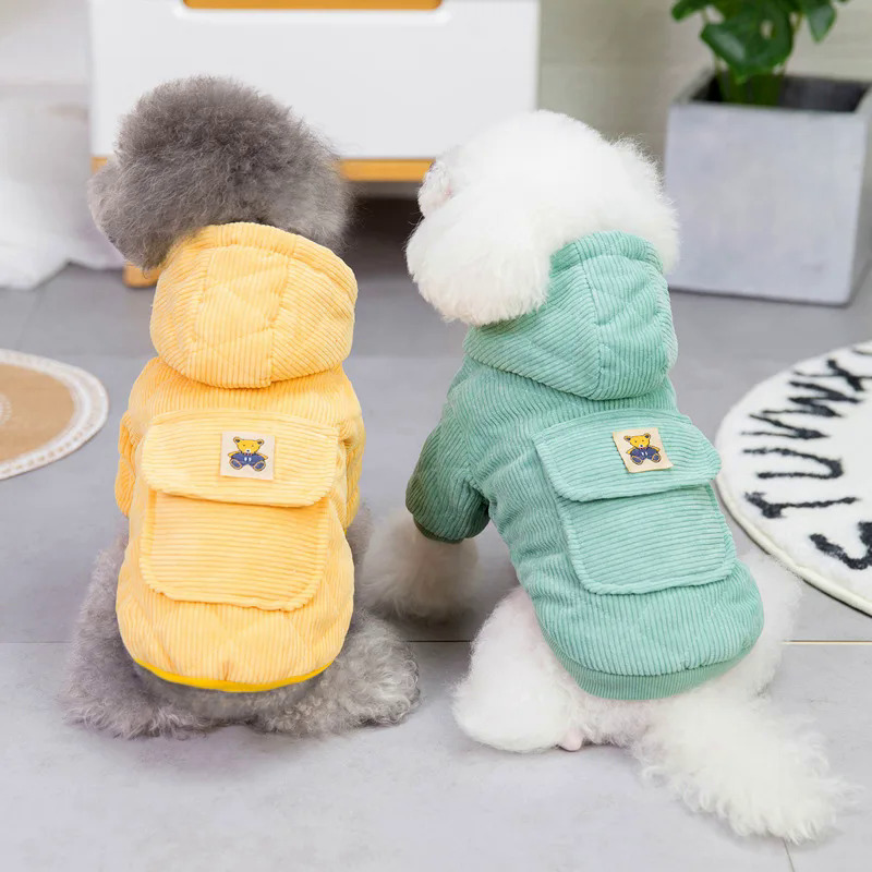 Hoody Dog quần áo mùa đông ấm áp dày nhung kẻ mèo Puppy Áo Khoác thoải mái túi lớn Poodle bông độn áo khoác