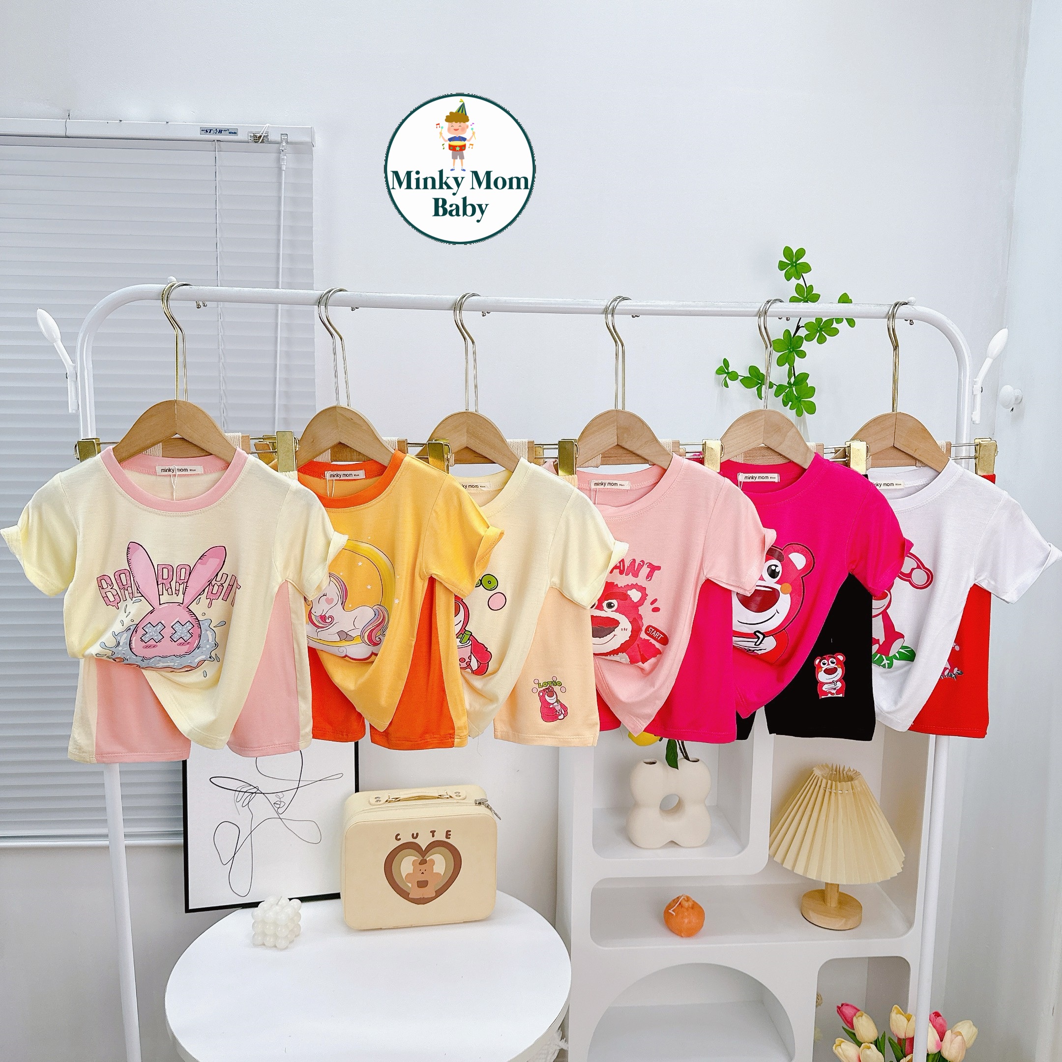  Cực Phẩm Bộ Đồ Lửng MINKY MON Thun Lạnh Cho Bé Gái Siêu Dễ Thương Hình In Pet Không Bong Tróc Dành cho Bé 9-26kg 