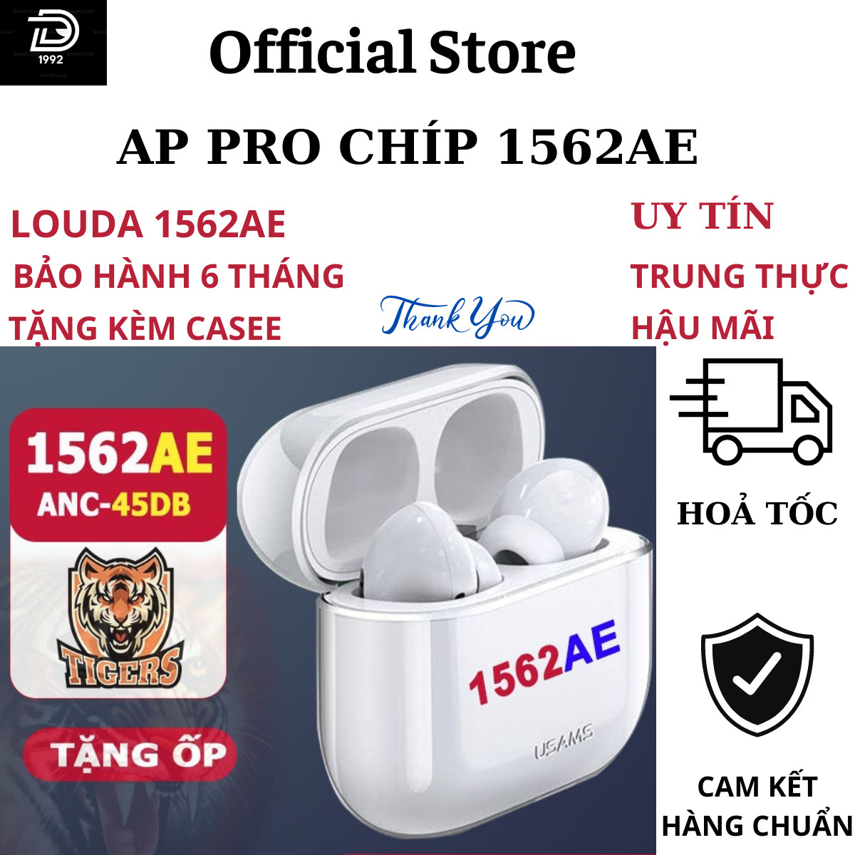 Tai nghe bluetooth ap pro nhét tai- hổ vằn 1562ae enc pro pin 10 tiếng / xuyên âm chông on- louda 1562ae