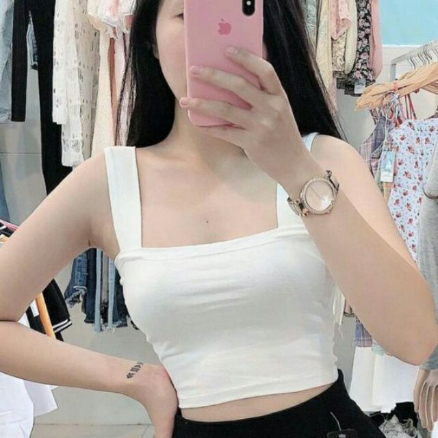 Siêu phẩm Áo 2 dây bảng bự cổ vuông croptop