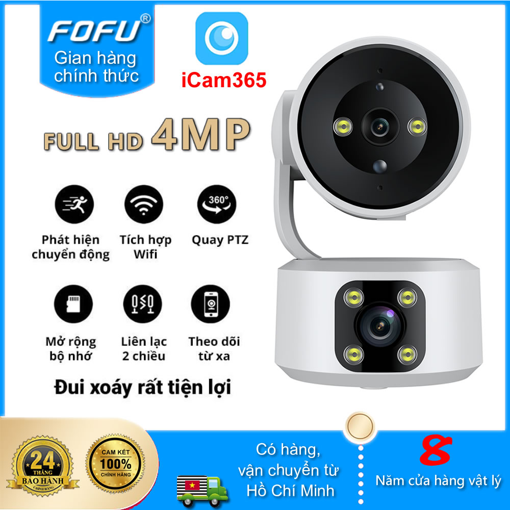  FOFU Camera wifi không dây xoay 360 Kép Hai Mắt Không Góc Chết Full HD 4MP,tầm nhìn ban đêm iCam365 Xem trước màn hình ống kính kép độ không 