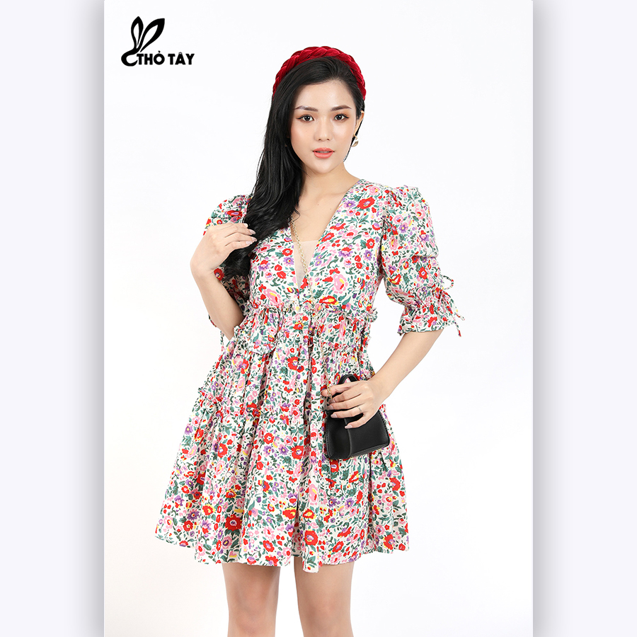 Đầm babydoll hoa nhí nhún bèo - thỏ tây d325b204