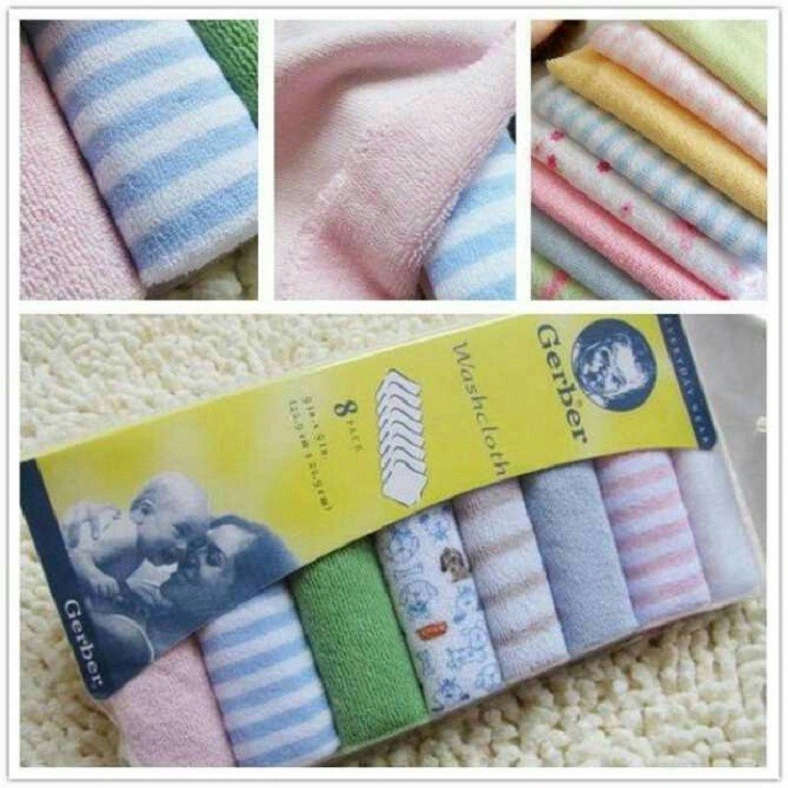 "Set 8 khăn mặt gerber cho bé",  Set 8 chiếc khăn mặt size 20* 20cm, Combo 8 khăn cotton cho bé 20x20cm, Combo 8 cái khăn cotton mềm mại dành cho bé