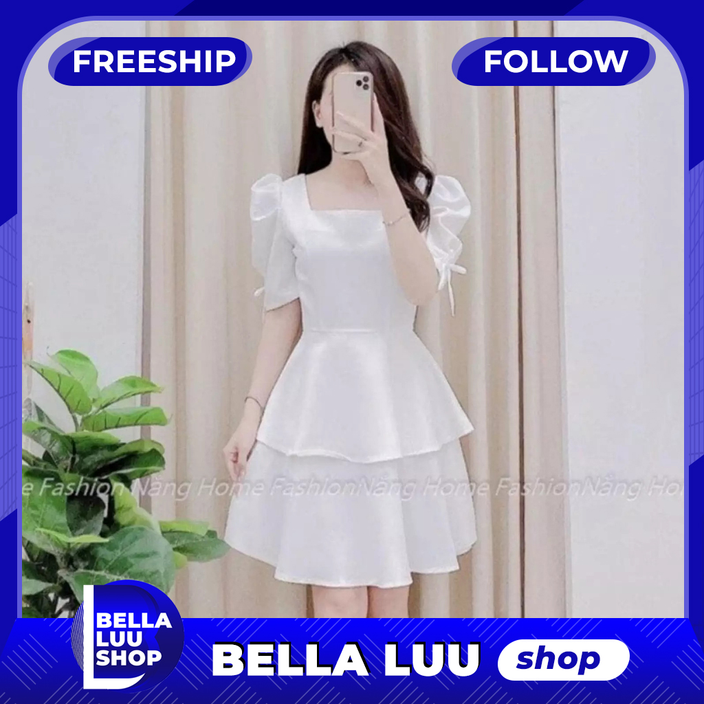 Đầm nữ dạ hội tay rút dây đáng yêu thời trang bella
