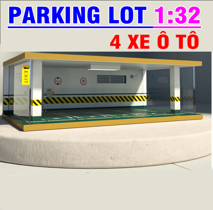 Mô hình bãi đỗ xe ( gara ) 4 ô tô tỉ lệ 1:32 gara có đèn chiếu sáng bằng gỗ