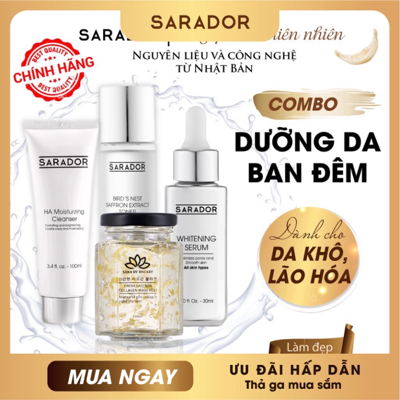 Combo sữa rửa mặt HA+ tone + Whitenning serum + Nest Mask Sarardor Dành cho da nhạy cảm, da lỗ chân lông