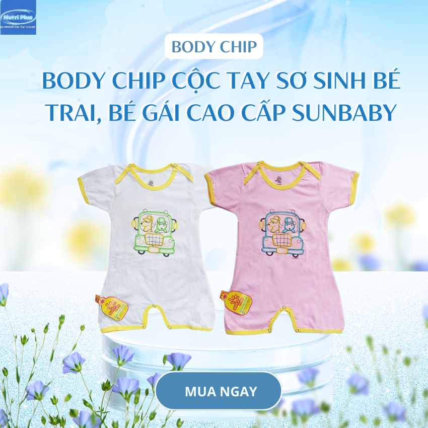 [Deal Sốc] Body chip cộc tay sơ sinh bé trai, bé gái an toàn da cao cấp SUNBABY