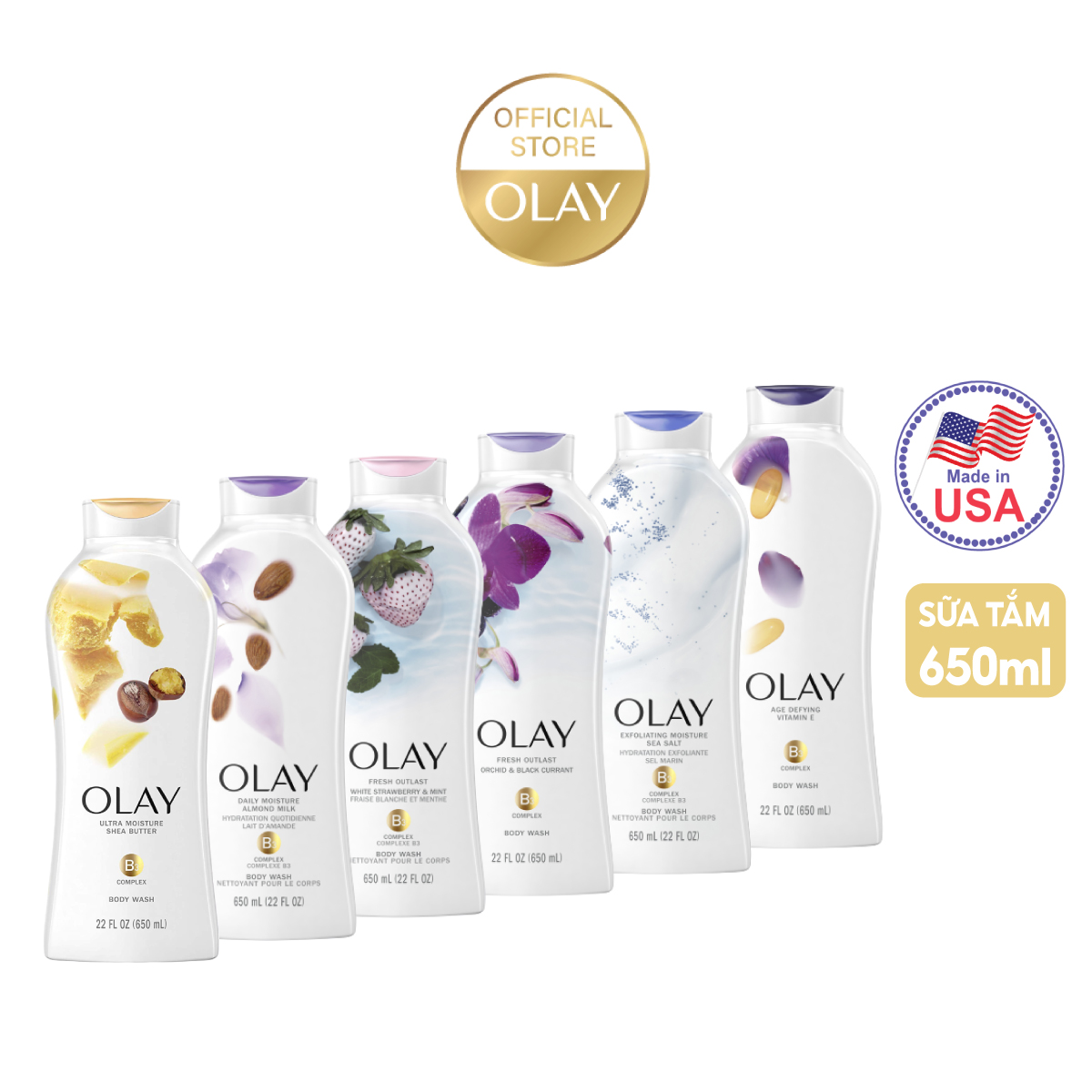 Sữa tắm OLAY Dưỡng Da Hàng Mỹ Nhập Khẩu Chính Hãng Chai 650ML (Nhiều Mùi Hương)