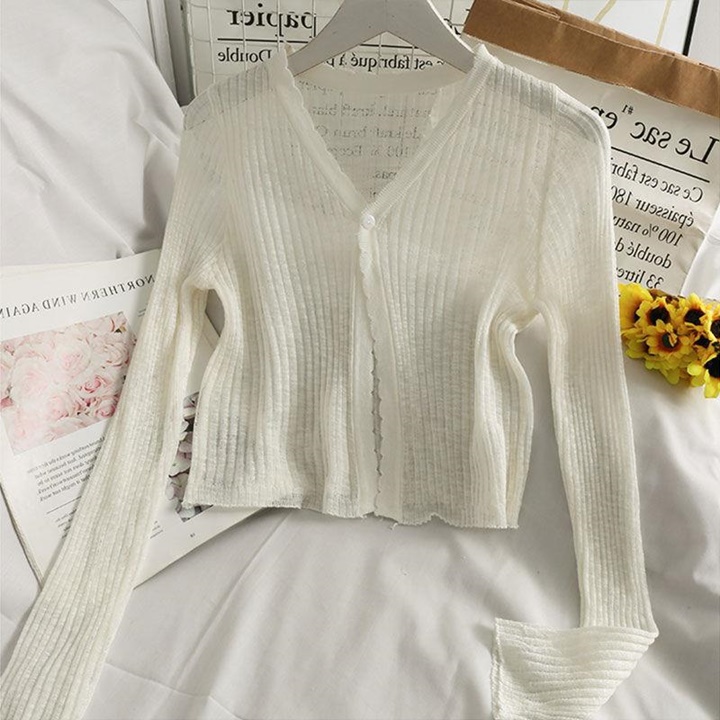 Áo Khoác Cardigan Dệt Kim Mỏng 1 Cúc, Dáng Croptop - Tharo Clothing