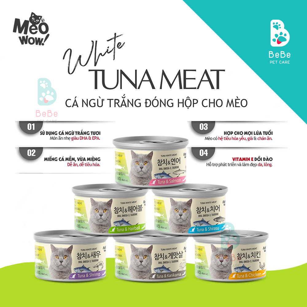 Pate meowow từ cá ngừ trắng nhiều vị cho mèo mọi lứa tuổi