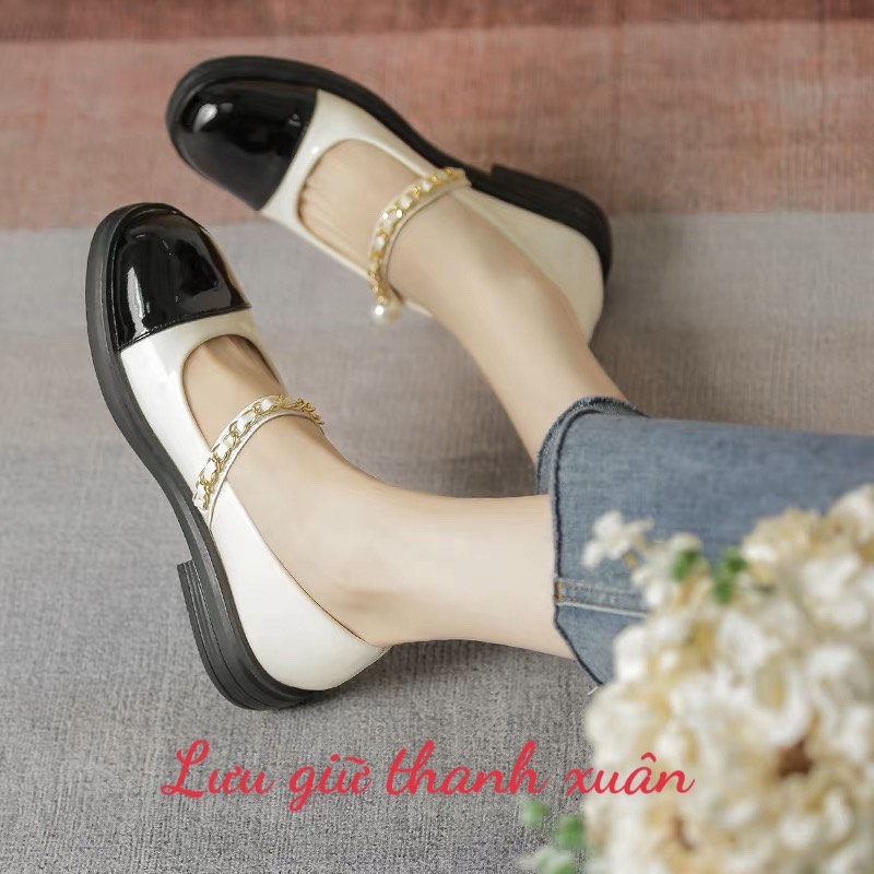 Giày búp bê quai xích đính ngọc sang chảnh