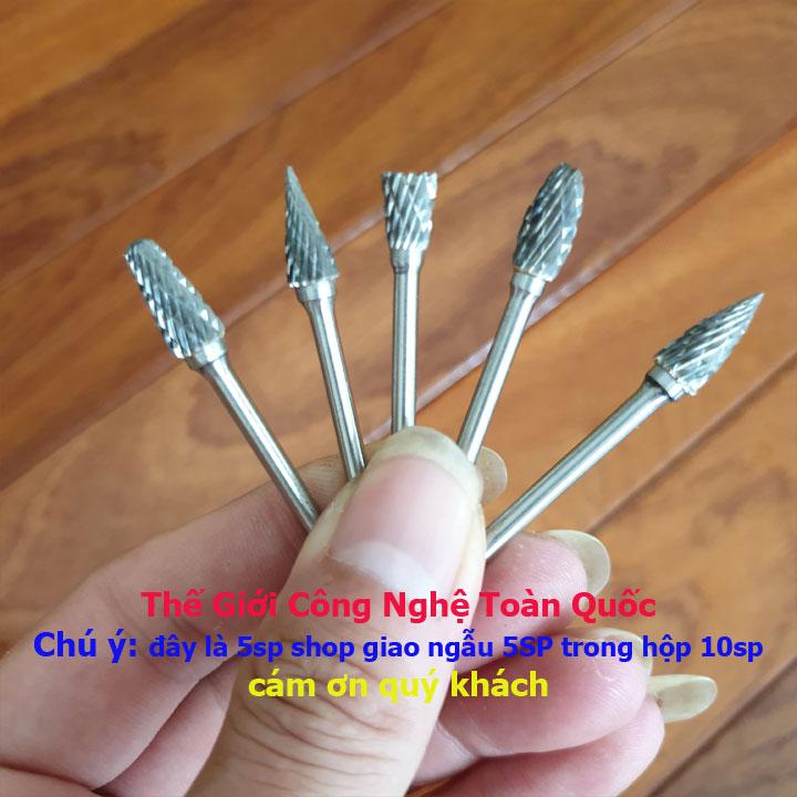 5 mũi mài khắc phay gỗ vonfram chân cán 3ly đầu 6ly (3x6mm) dùng cho máy mài đa năng - mũi mài hợp kim thép siêu cứng mài cả sắt