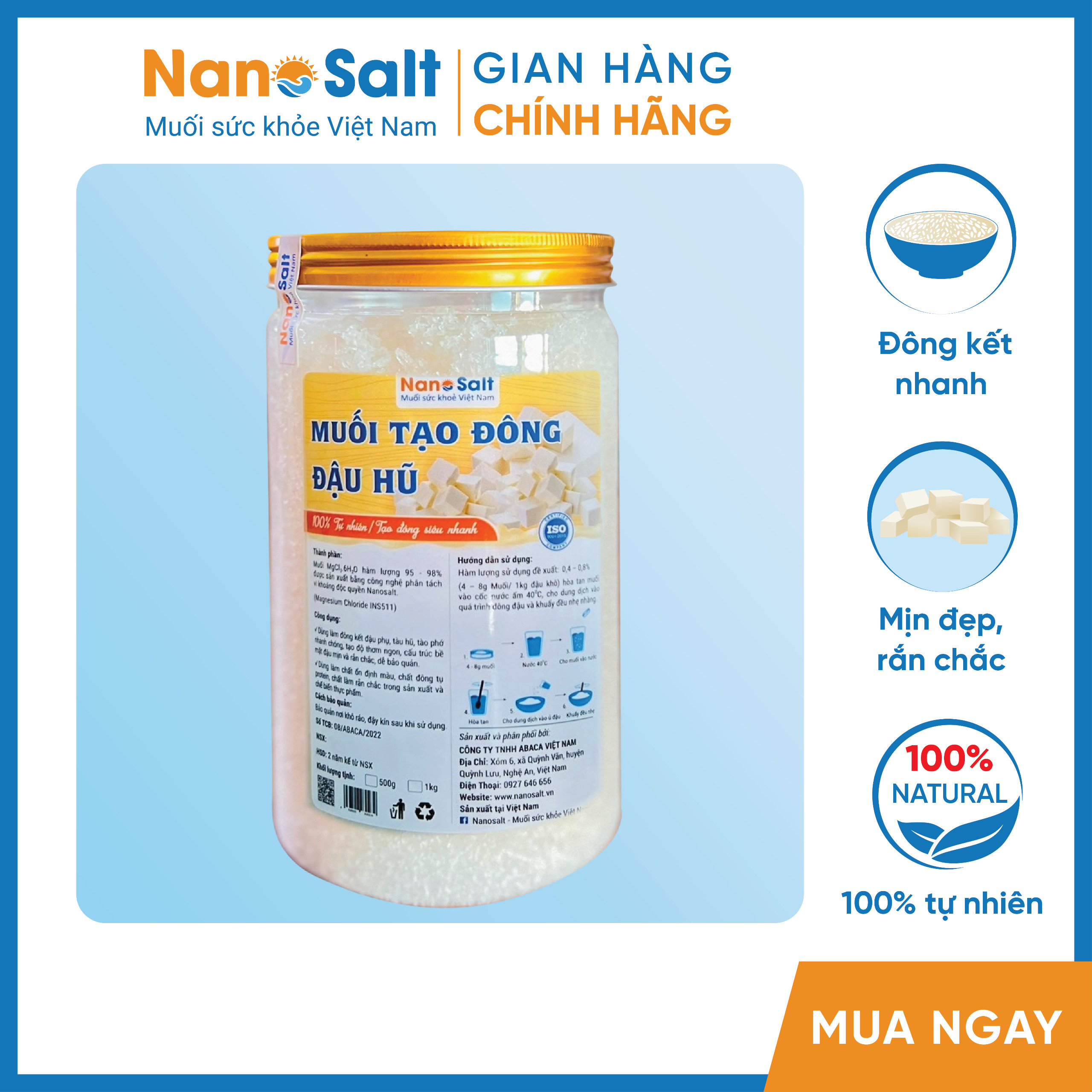 Muối tạo đông đậu hũ, muối làm đậu phụ , muối nigari, làm đậu nhanh, ngon
