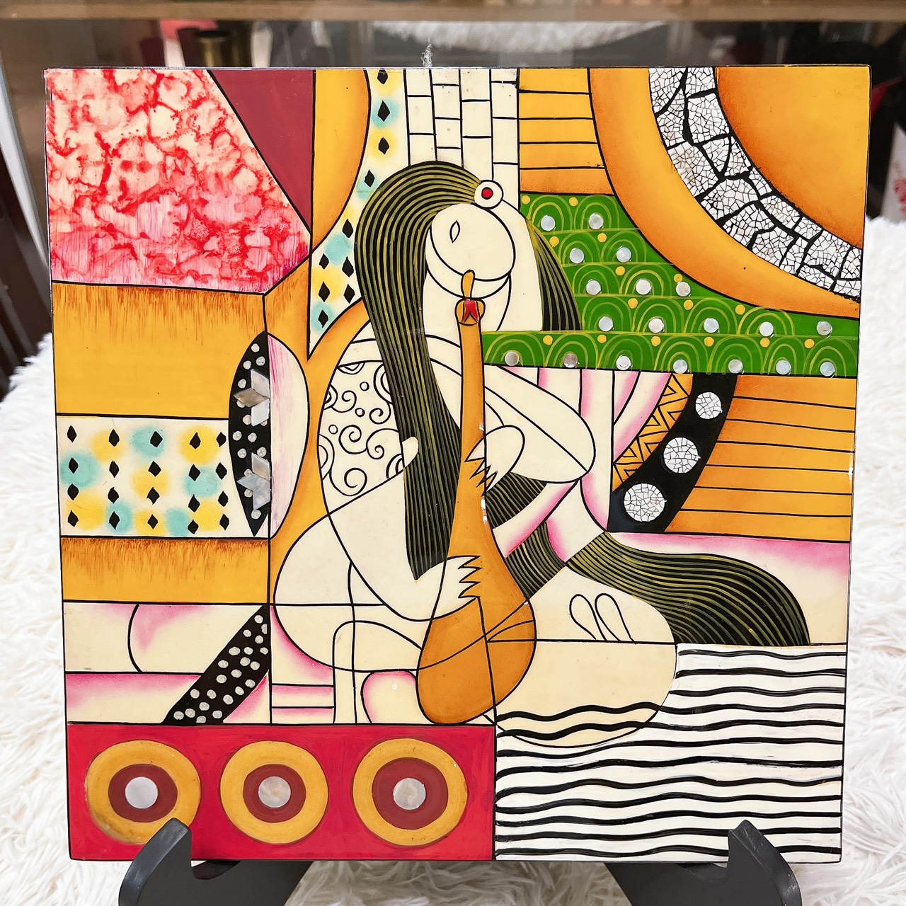 Dĩa vuông sơn mài Picasso size 30x30 cm hàng xuất khẩu trang trí, làm quà tặng