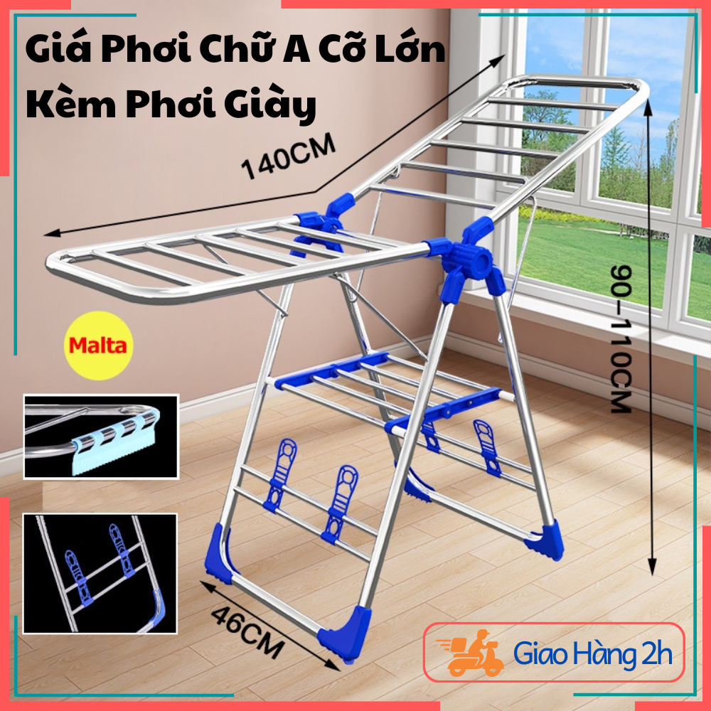 Giá phơi quần áo chữ a inox cao cấp kiểu dáng hàn quốc kèm phụ kiện phơi giầy, túi xách - giàn phơi đồ chữ a gấp gọn