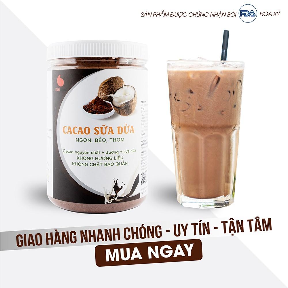 Bột Cacao sữa dừa Light Coffee vị béo thơm đậm đà không hương liệu an toàn sức khỏe Hũ 550g