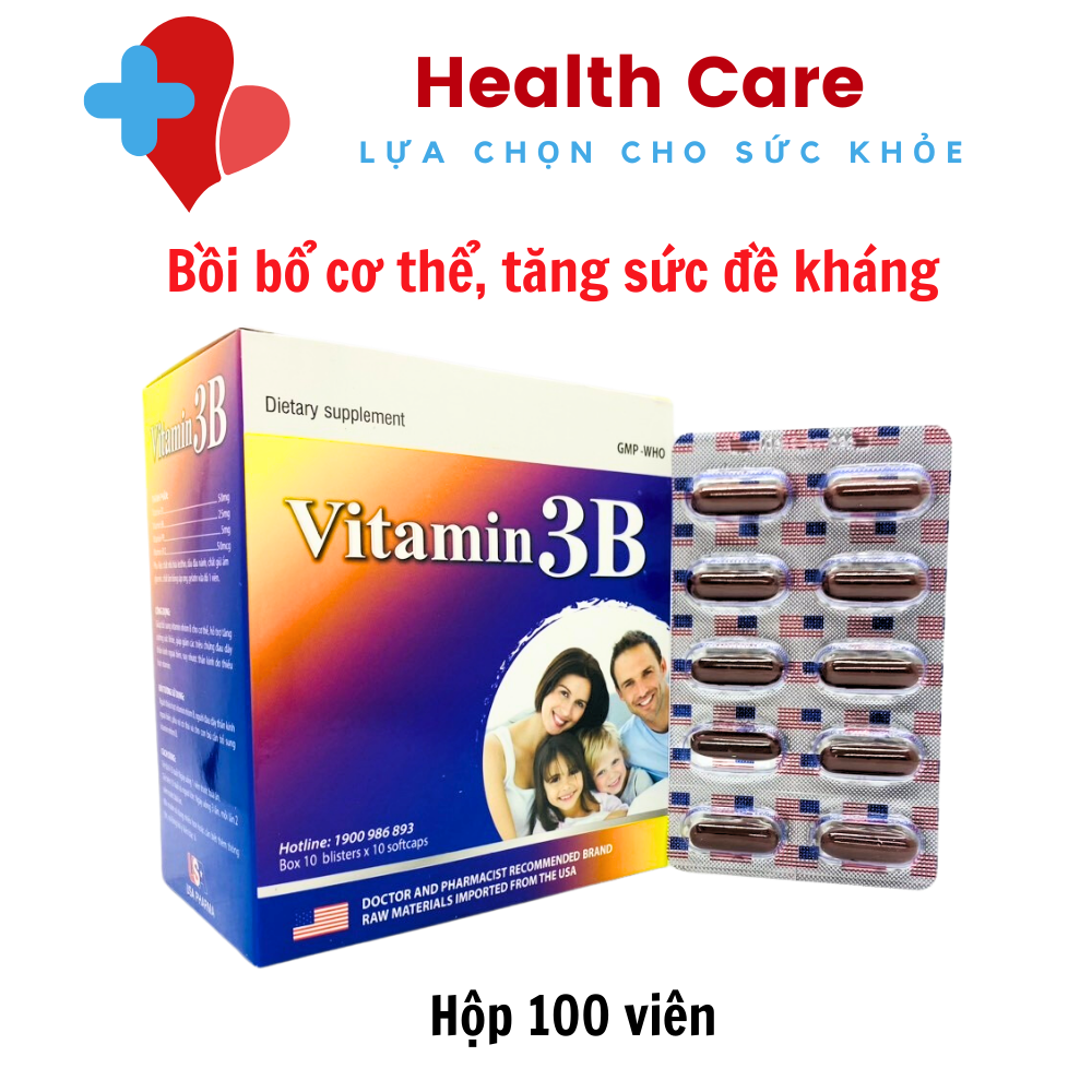 Viên uống Vitamin 3B Giúp bổ sung và dự phòng thiếu hụt vitamin B1, B6, B12 cho cơ thể hộp 100 viên (tím)