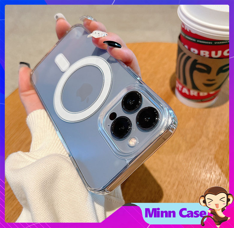 Ốp điện thoại iphone trong suốt từ tính hỗ trợ sạc không dây cho 14 13 pro max 14 plus 12 pro 11 pro max minncase