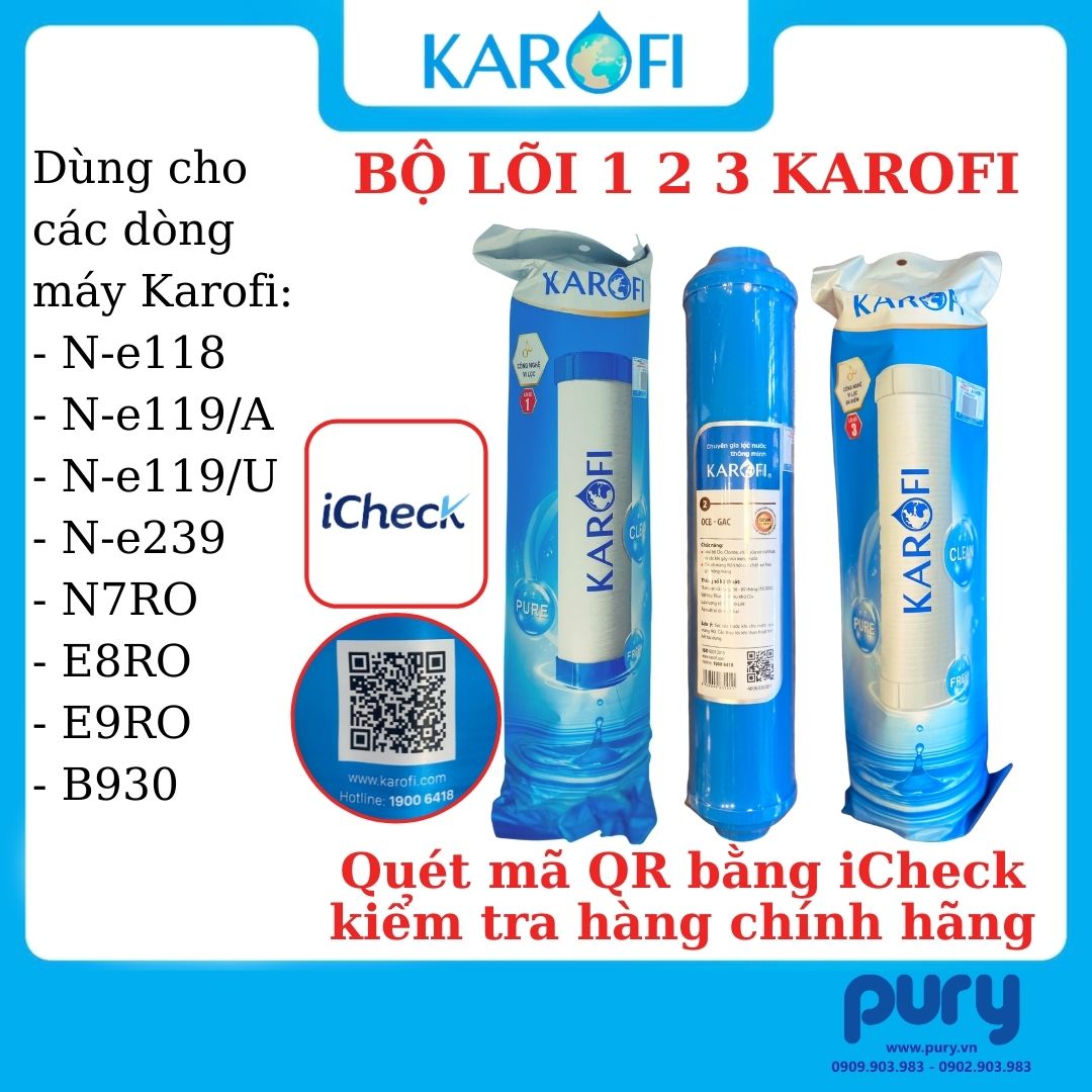 Bộ 3 lõi lọc karofi số 123 thay cho model n-e118 i n-e119/a i n-e119/u i e8ro i e9ro | b930