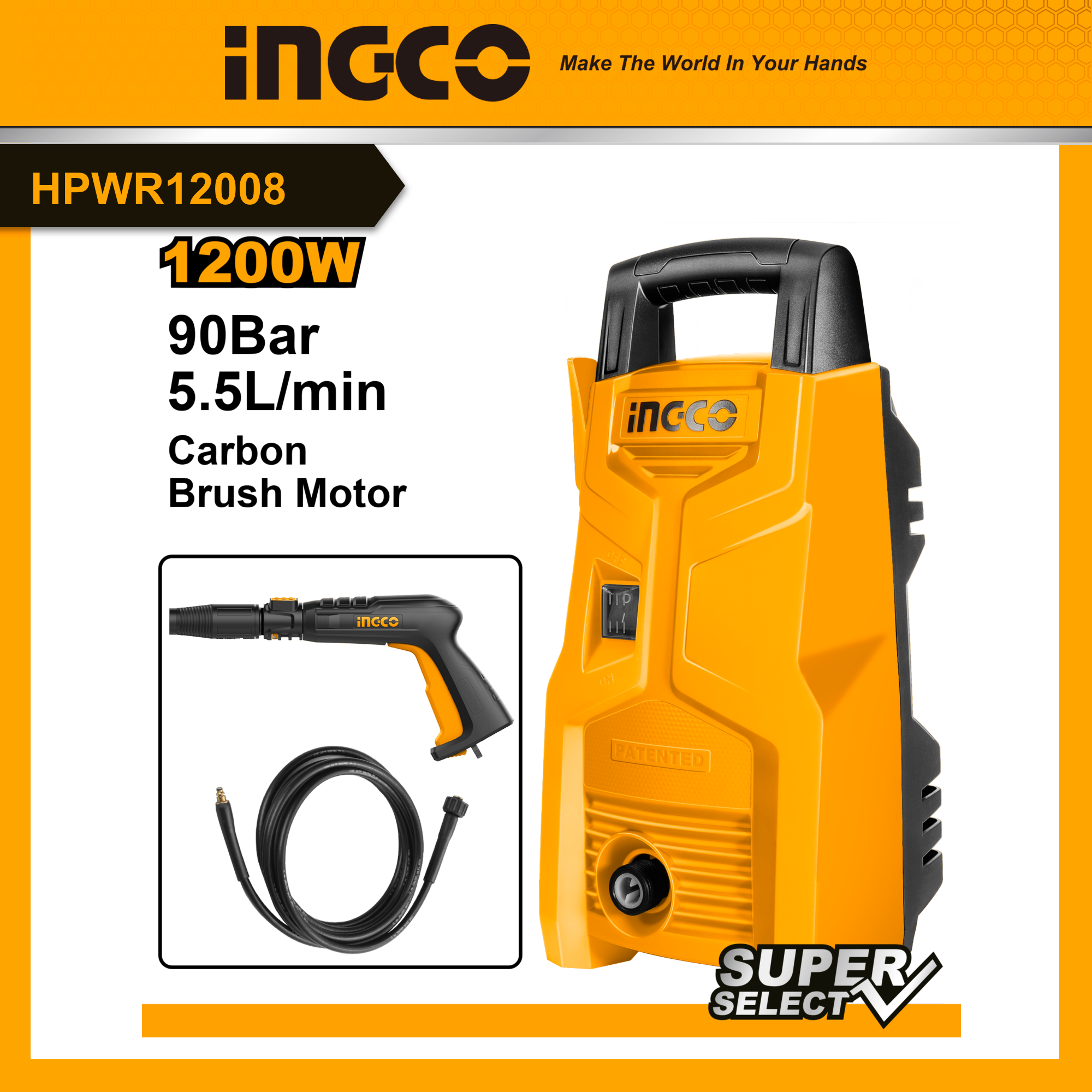 INGCO HPWR12008 Máy rửa xe 1200W