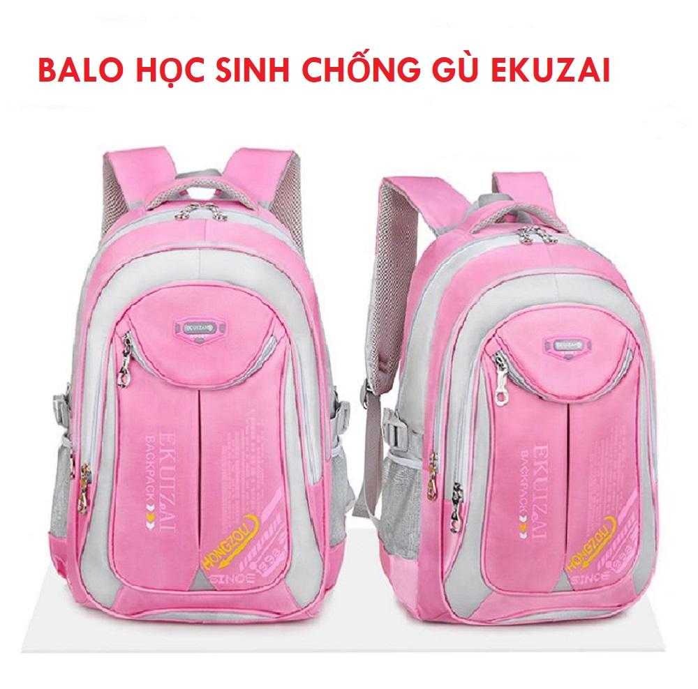 Balo Học Sinh EkuZai Chống Gù Cao Cấp, Bền, Chắc Chắn, Chống Nước Phong Cách Anh Quốc ( Loại Dày)