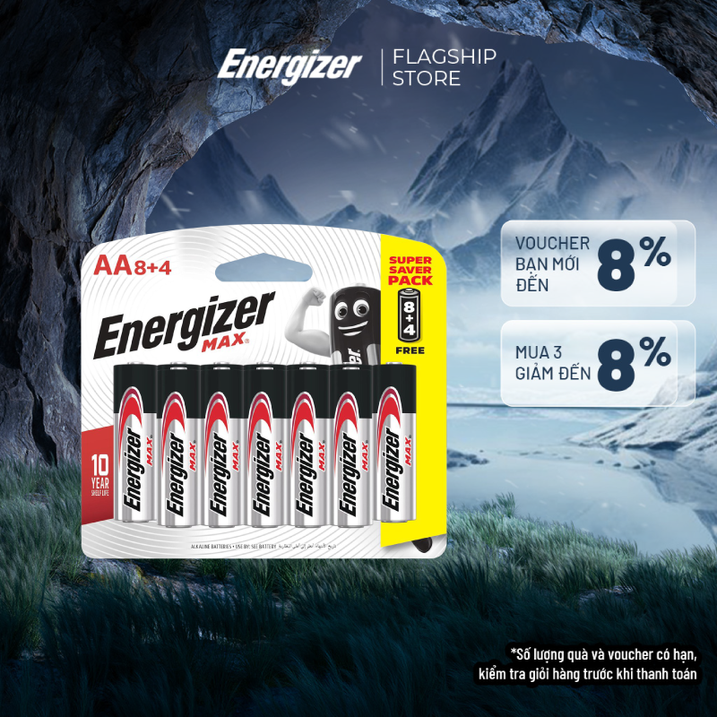 Pin aa energizer max e91 bp8+4 - vỉ 8 tặng 4