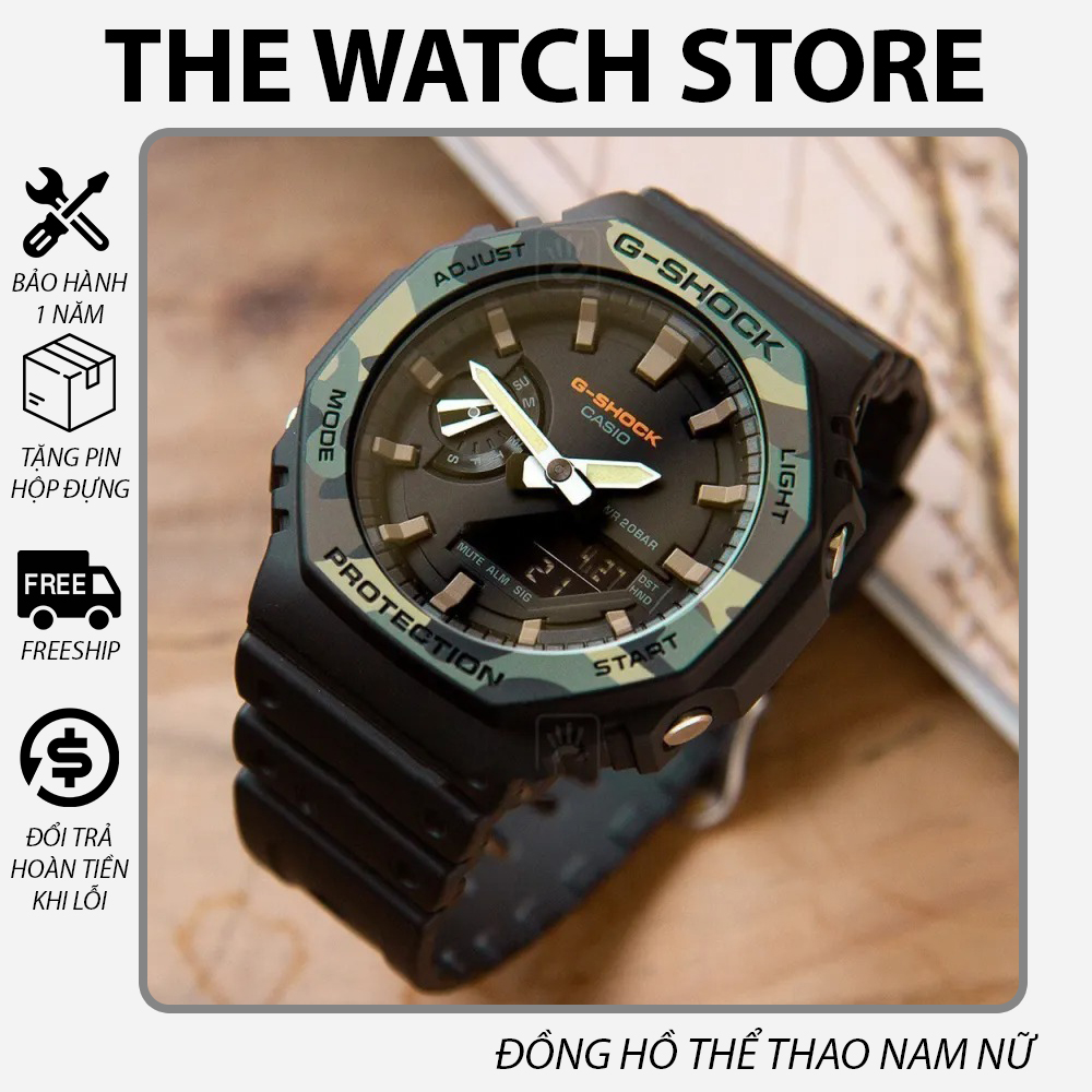 Đồng Hồ Casio G Shock GA-2100SU-1A dành cho Nam, Dây Nhựa Màu Đen, Viền Mặt Rằn Ri đèn led , phong cách đường phố, tuổi thọ pin xấp xỉ 3 năm - Bảo hành 12 tháng