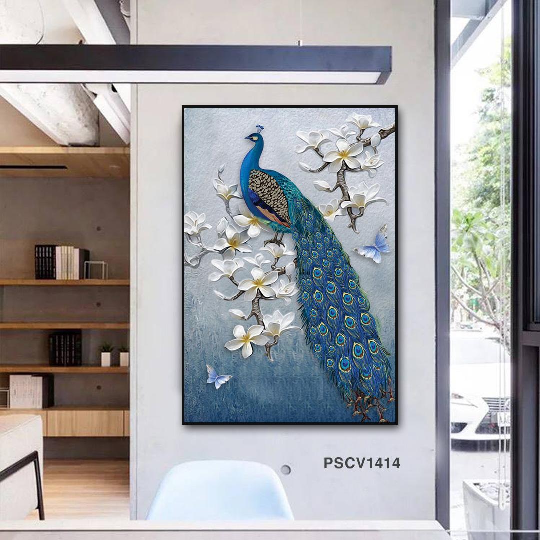 Tranh treo tường Canvas Pasimall Khổng tước và Hoa 2 có khung