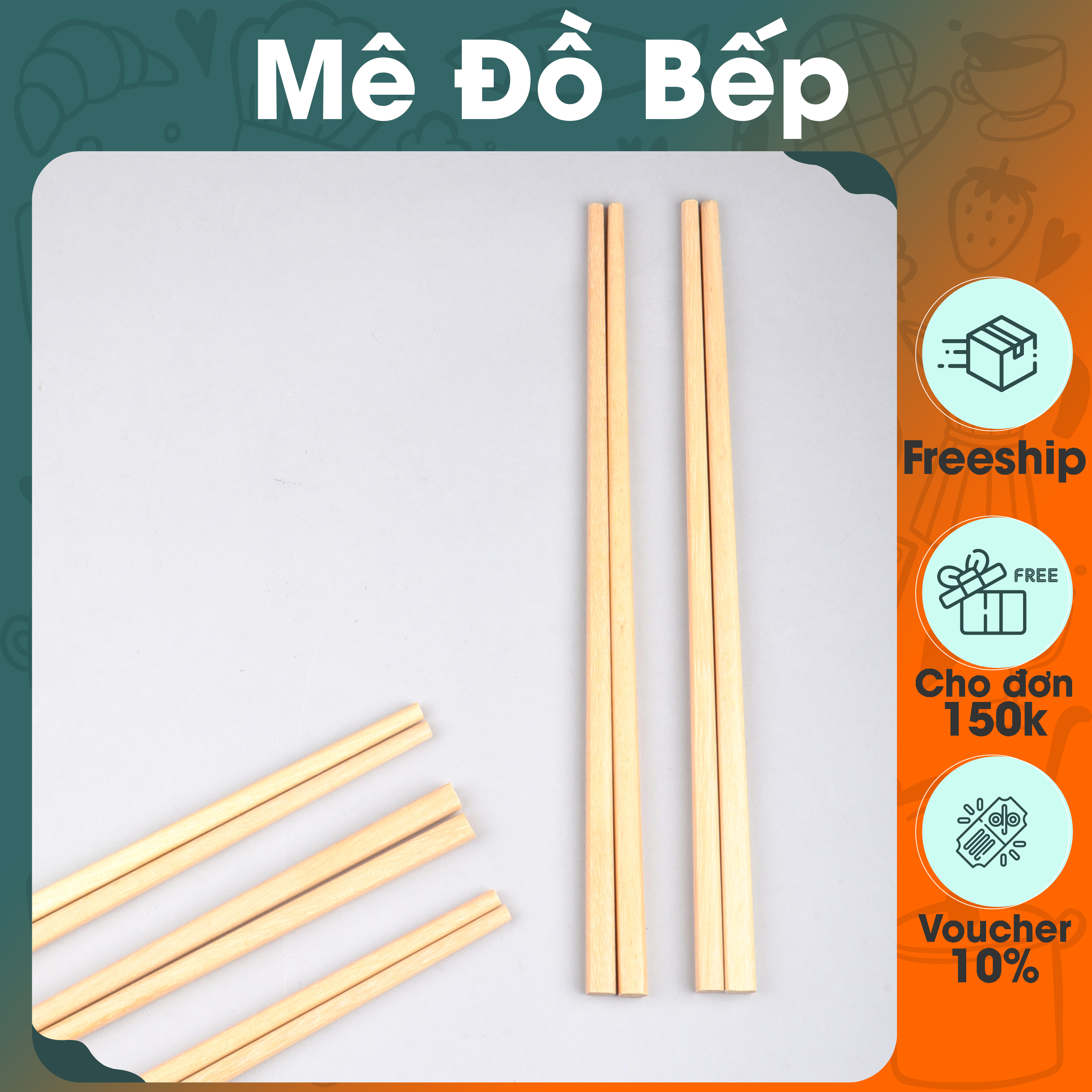 Bộ 10 đôi đũa gỗ xương gà Bam House màu be cao cấp thân thiện môi trường DXG03 - Gia dụng bếp