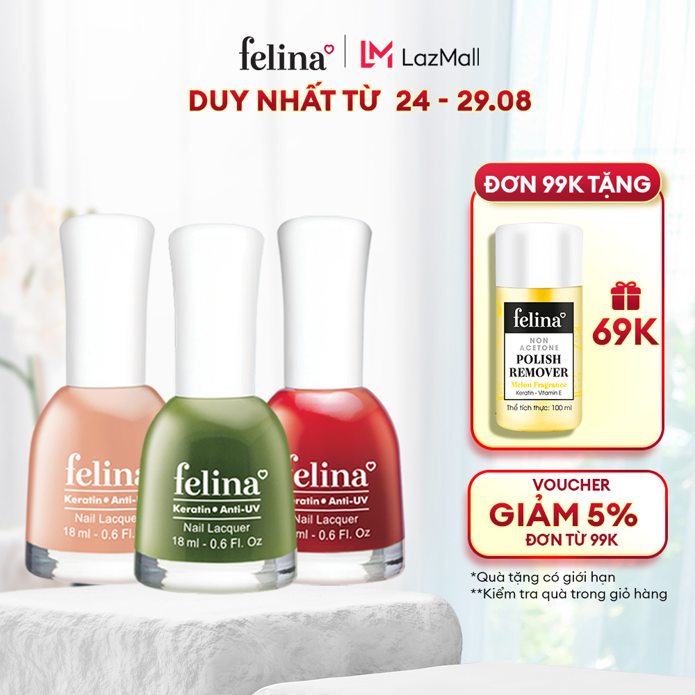 Sơn móng tay Felina Nail màu sắc đa dạng, lên màu đều 18ml