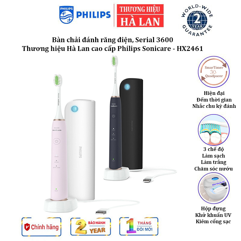 [BẢO HÀNH 2 NĂM] Bàn chải đánh răng điện Philips Sonicare HX2461 Serial 3600 - Hàng Nhập Khẩu