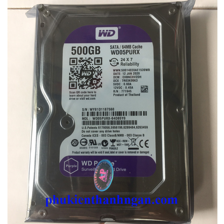 Ổ cứng hdd 500g wd tím chuyên camera - wd 500g - hdd 500g