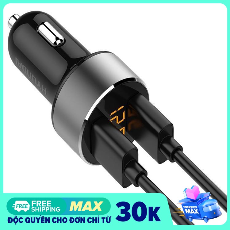 Tẩu sạc ô tô xe hơi hyundai hy-36c có đèn led báo điện áp với 2 cổng usb