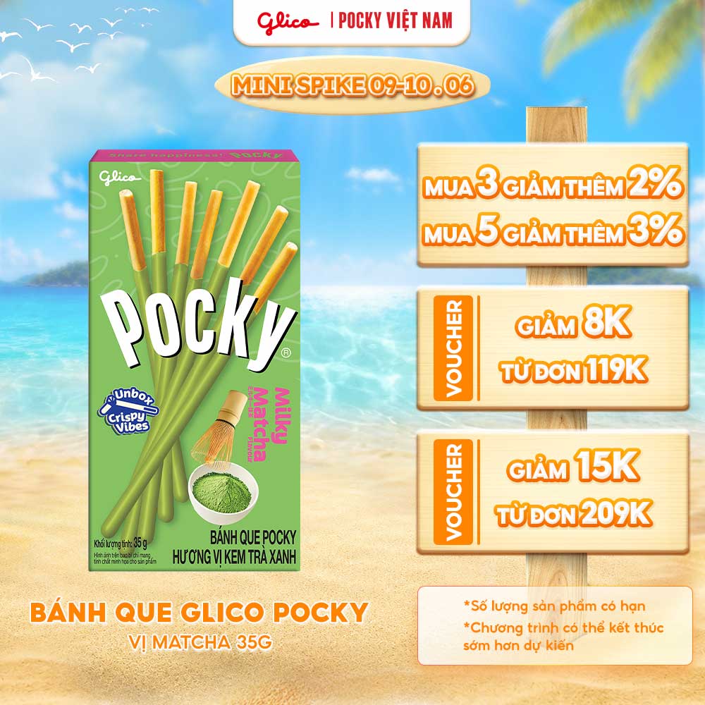 Hộp Lẻ - Bánh Que Pocky Vị Milky Matcha Trà Xanh Vị Sữa 35G