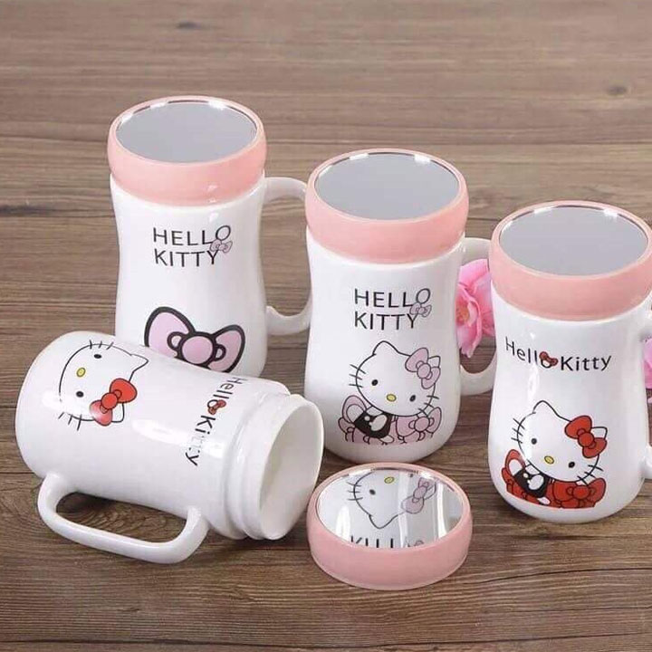 Cốc uống nước hello kitty mặt gương soi - Ly sứ nắp gương giữ nhiệt siêu tốt - GIA DỤNG VIỆT NAM