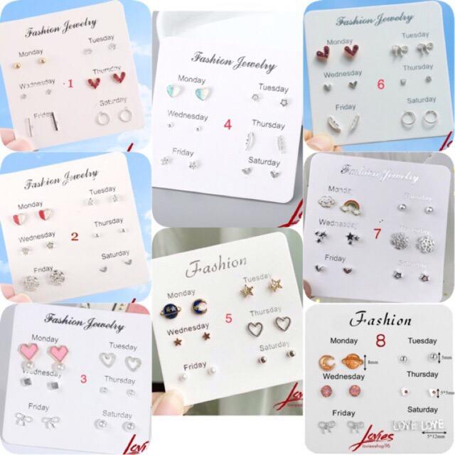 [HCM][12 MẪU HOT]SET KHUYÊN TAI 6 ĐÔI MINI CÁC NGÀY TRONG TUẦN SIÊU XINH 2019