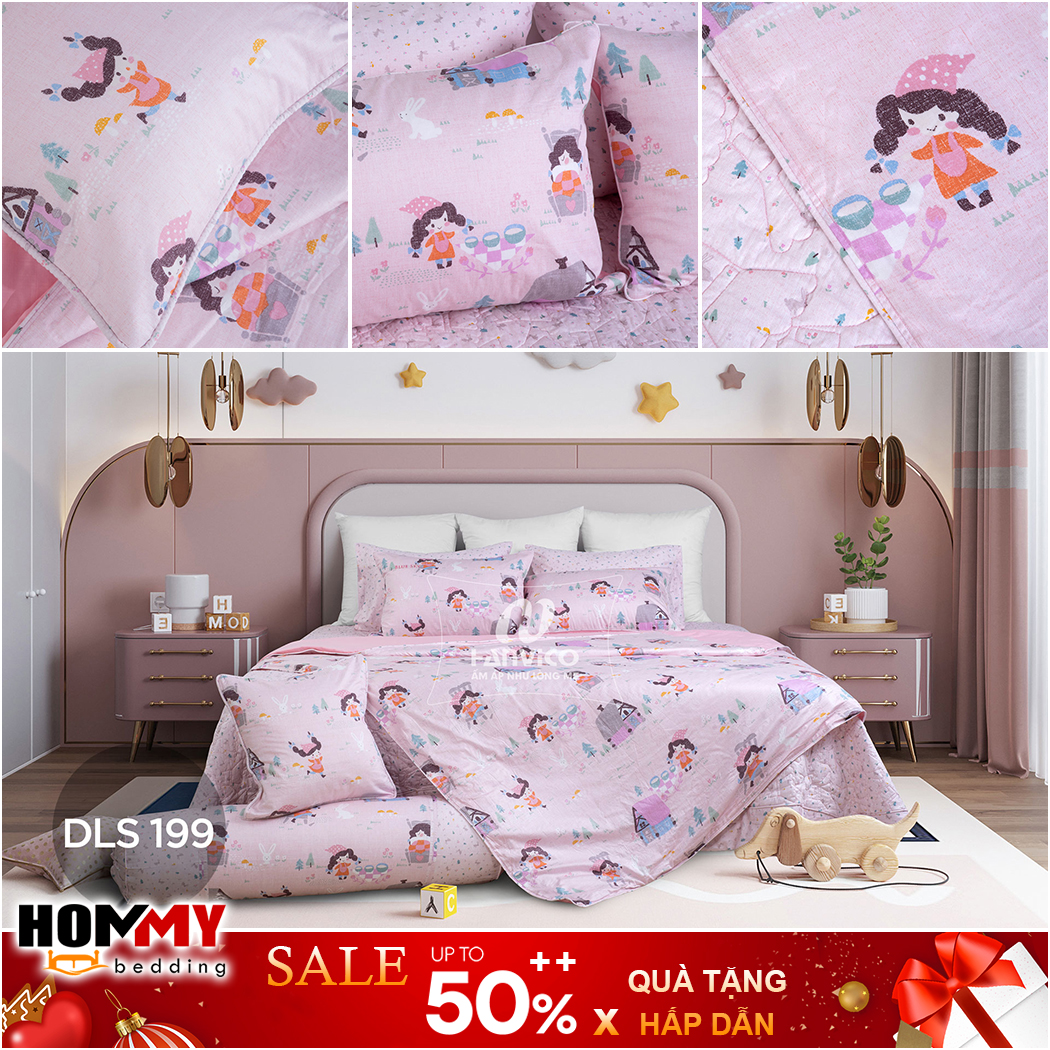 🍁 Mẫu Chăn Ga Gối 🍁 Hanvico Blue Sky DLS199 vải cotton cao cấp (bán lẻ ga chun / vỏ chăn / đôi vỏ gối)