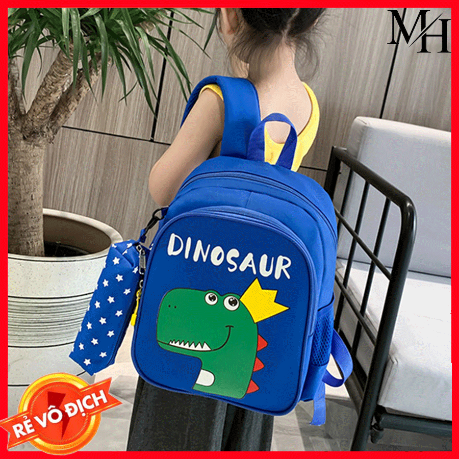 [2-5 TUỔI] Balo cho bé trai mầm non, cặp sách cho bé mẫu giáo đi học đi chơi hình khủng long dễ thương kèm túi móc nhỏ
