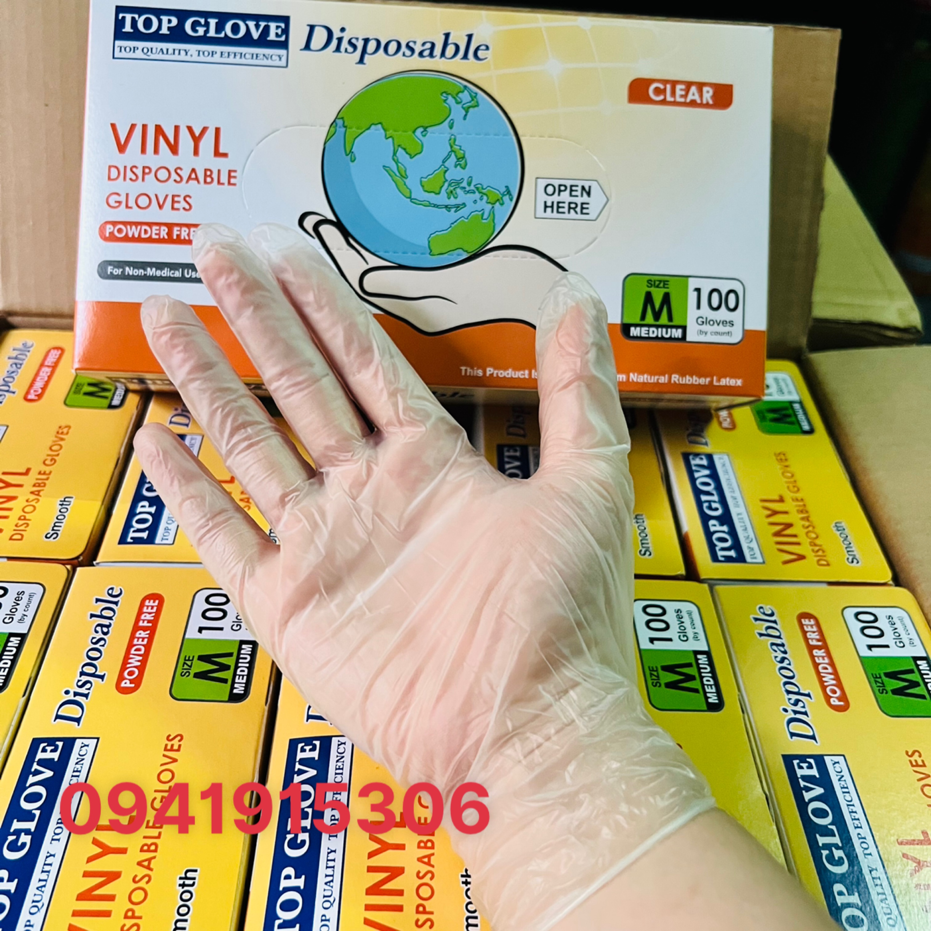Hộp 100 Chiếc Găng Tay Trong Suốt Vinyl TOPGLOVE, Sử Dụng Giảm Béo Chế Biến Thực Phẩm,Spa, Phun Xăm, Thẩm Mỹ