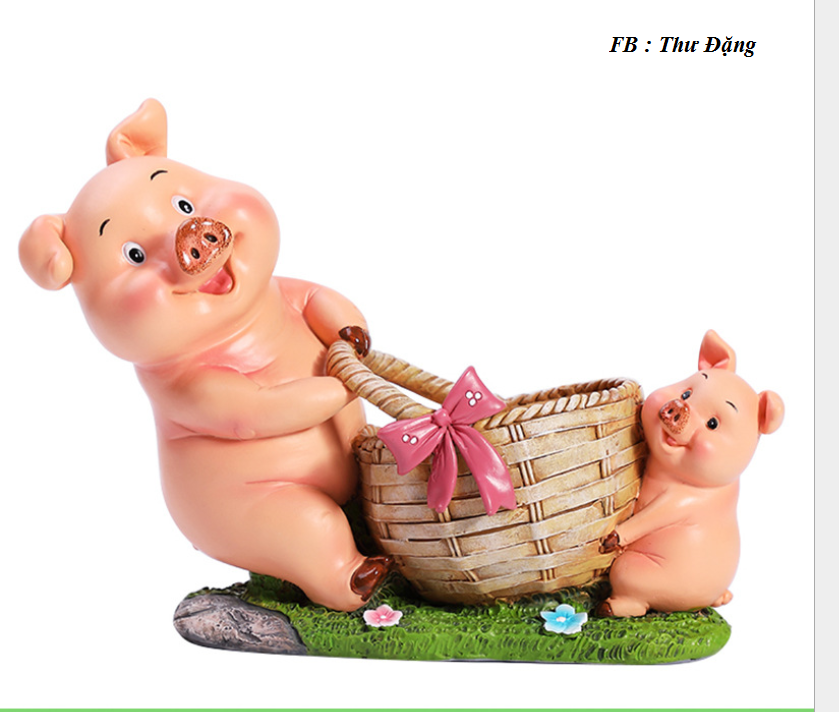 Chậu trồng cây mẹ con nhà heo hường đáng yêu