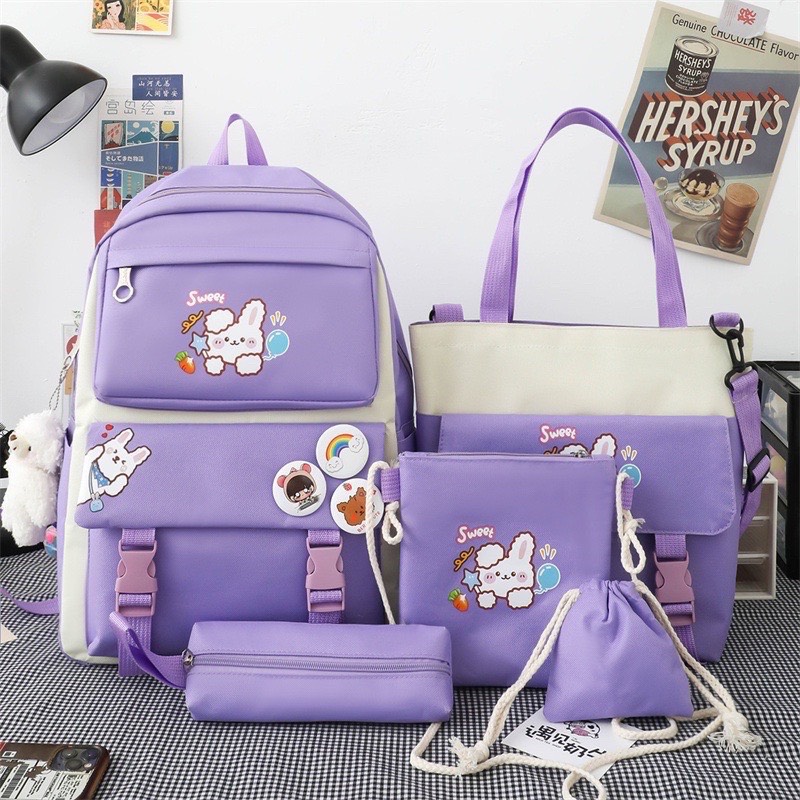 Set combo ba lô 4 món đi học, đi chơi, balo chống thấm nước thời trang hình thỏ