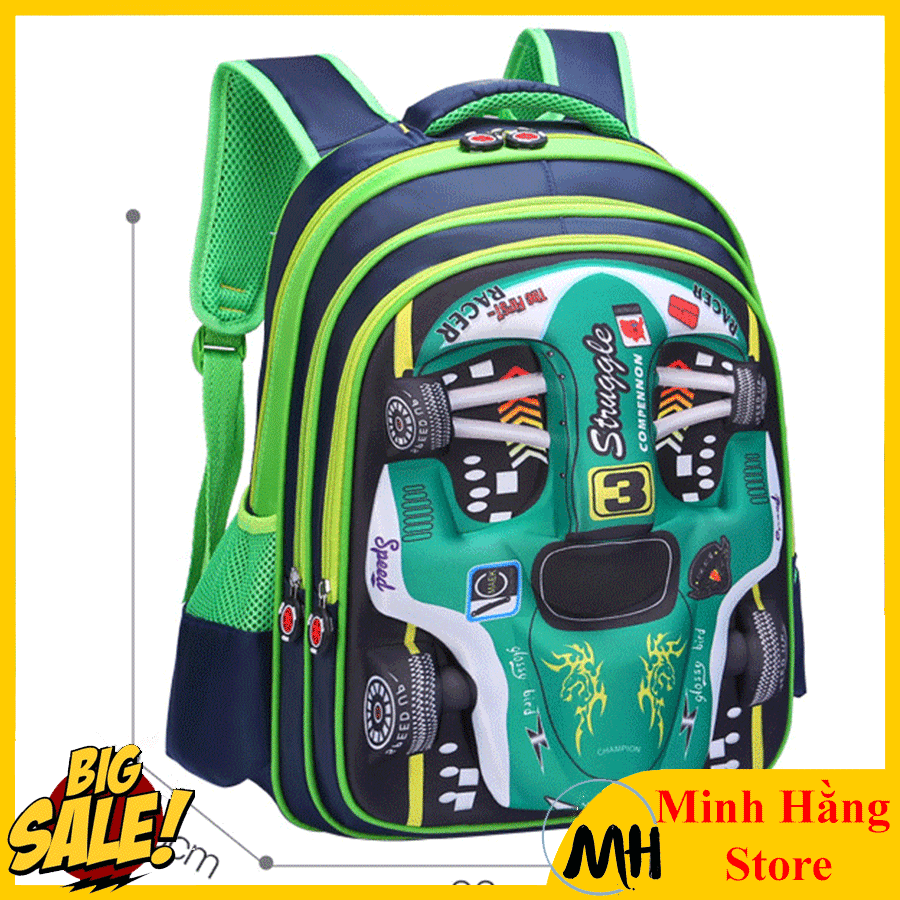 [NHIỀU SIZE- CHẤT XỊN] Balo chống gù lưng in hình oto 3D cho bé mầm non (mẫu giáo), tiểu học, trung học, cặp sách học sinh chống thấm